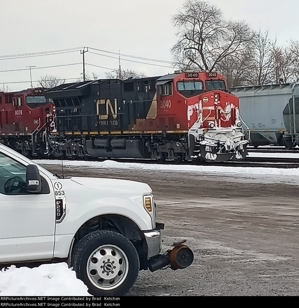 CN unit parked with CP at CP Lambton
